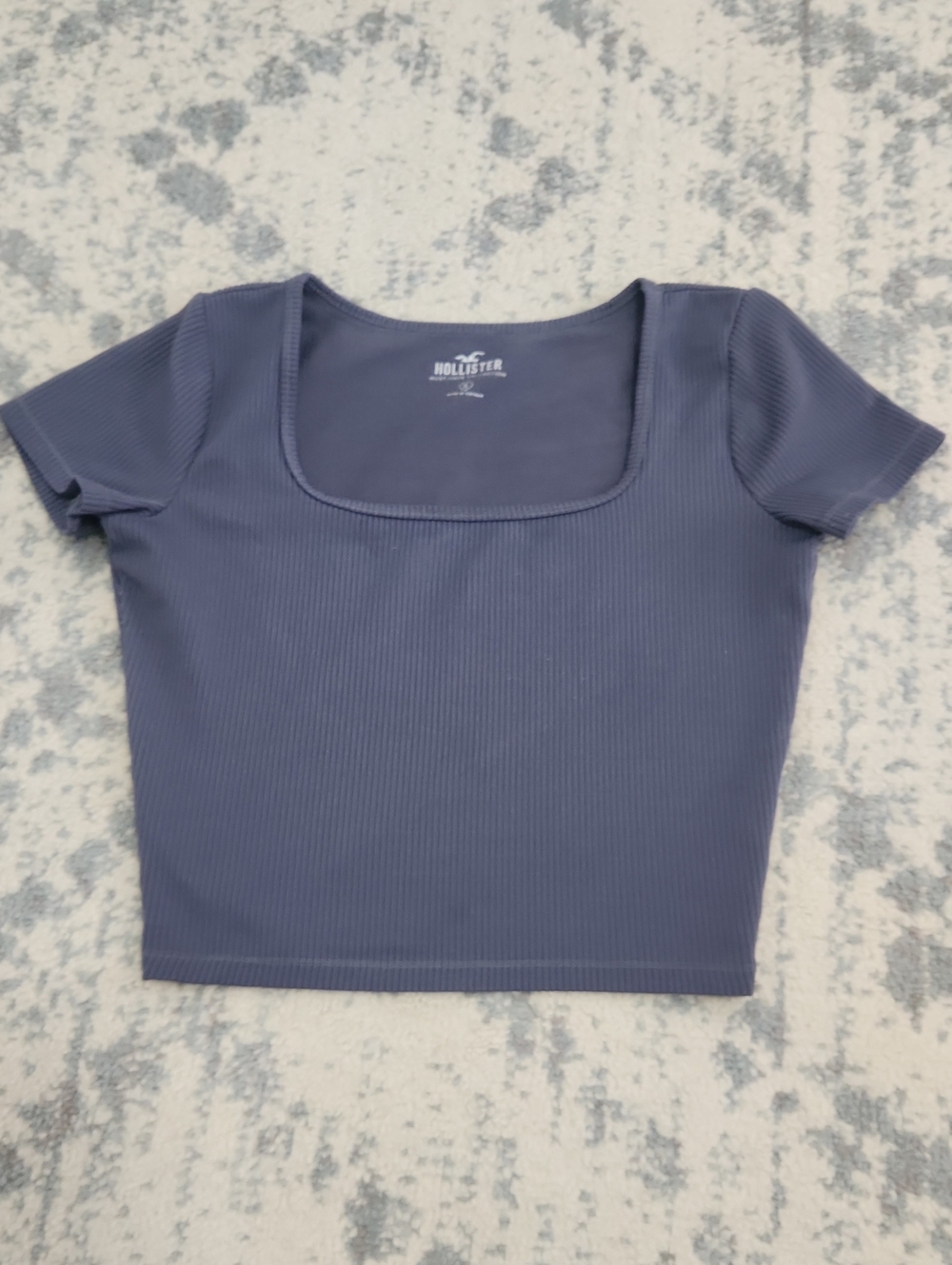 Hollister Ribbed Square-Neck Crop Top in Slate Blue